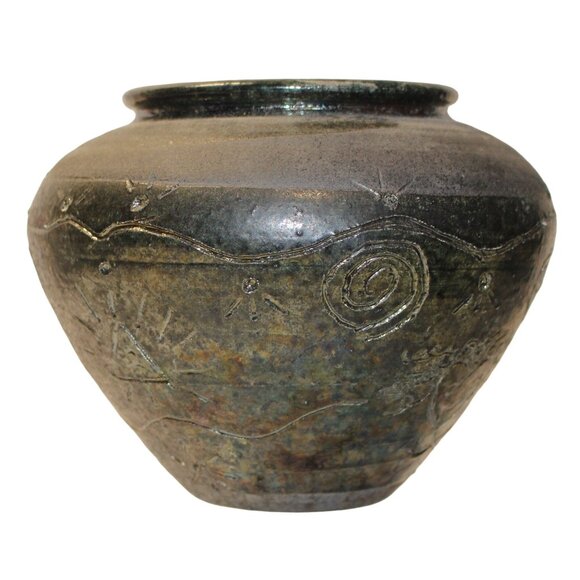 Vtg Studio Art Signed Tribal Pottery Black Southwest 5.5" T x 7" round - Picture 4 of 10